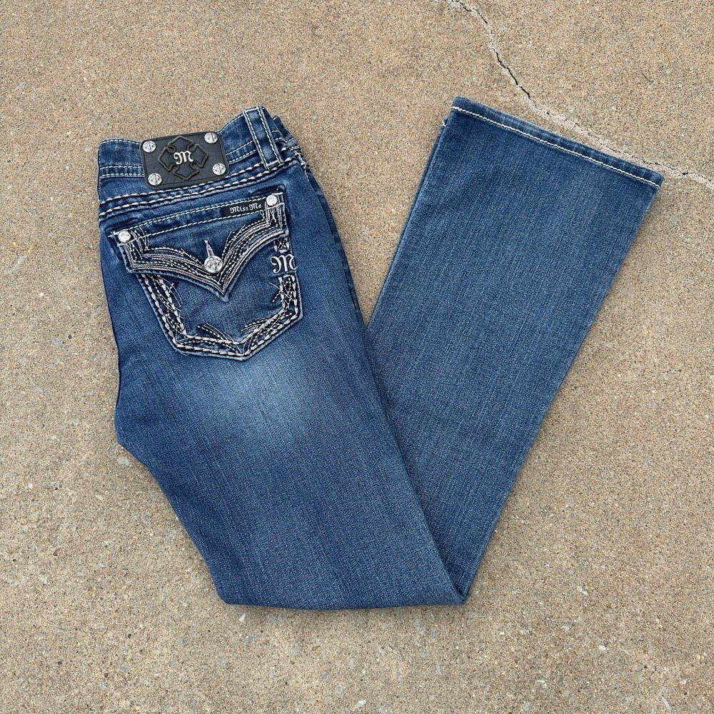 Miss Me Women's Size 29 Signature Rise Boot Cut Jeans Flap Pockets Embroidered